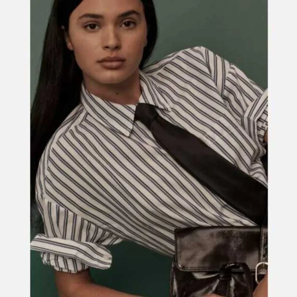 New S Anthropologie x Maeve the Bennet buttondown shirt in blue stripe - Picture 1 of 7